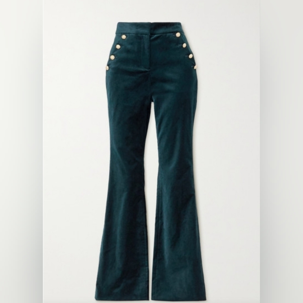 Veronica Beard Verity Button-embellished Cotton-blend Velvet Flared Pants - Size
